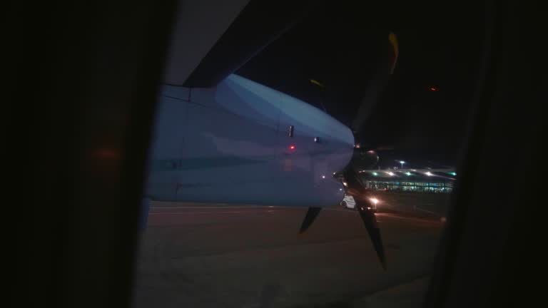 Aircraft working turbine while landing the plane after a flight.