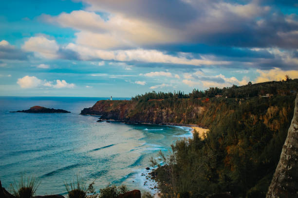 istock Kauai Hawaii island coastline view with lighthouse at sunset 1480631927