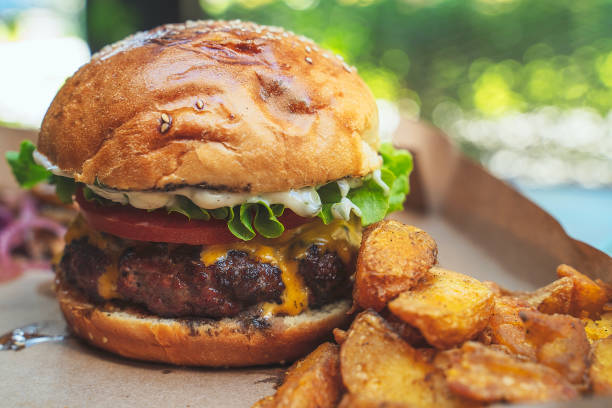 Hamburger with french fries