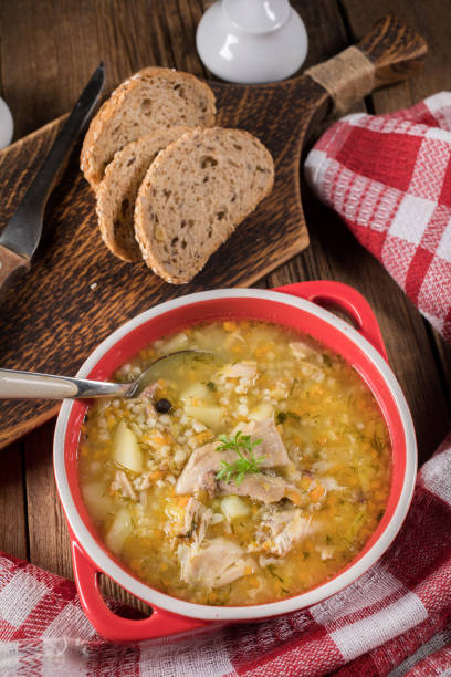 istock Barley soup with vegetables and chicken. 1480633309