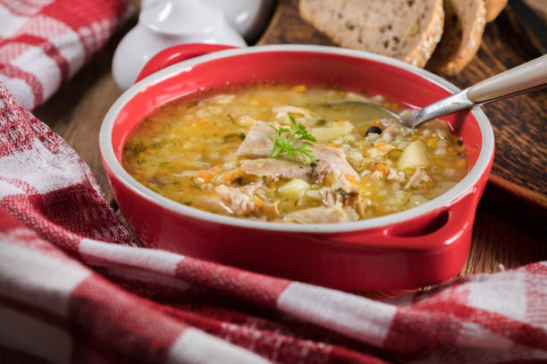 istock Barley soup with vegetables and chicken. 1480633737