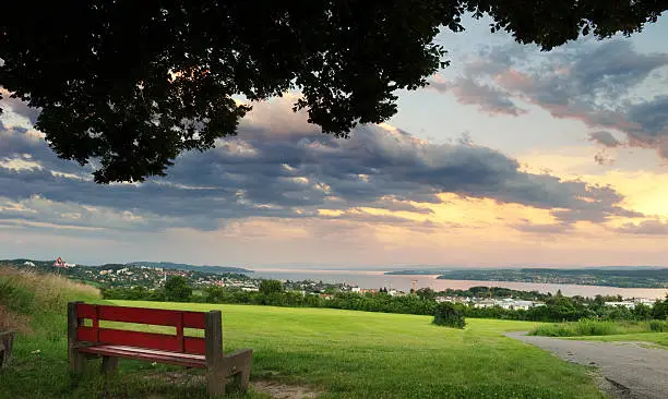 View at the blue hour from the small village Kirchau at