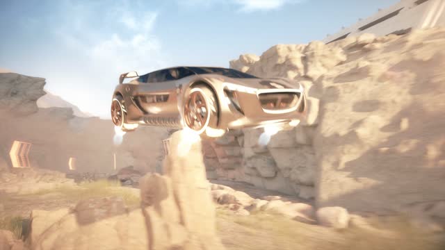 futuristic sports-car speed racing in the canyon race track