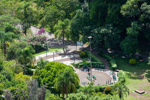 Caxias do Sul, Rio Grande do Sul, Brazil - Dec 29th, 2022: Aerial view of Parque dos Macaquinhos (Little Monkeys Park) in Caxias do Sul city center