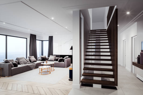 istock Wide angle render of modern living room 1480641886