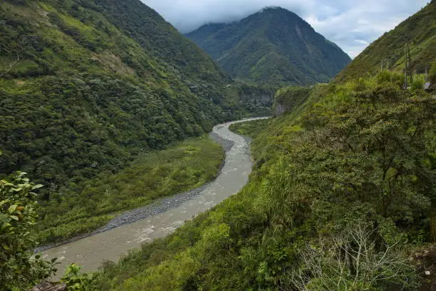 River Rio Pastaza at the waterfall Manto de la Novia at Banos, Tungurahua Province, Ecuador, South America