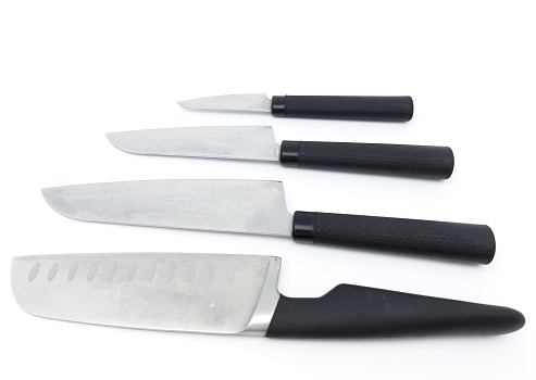 Set of kitchen knives, isolated on white background.