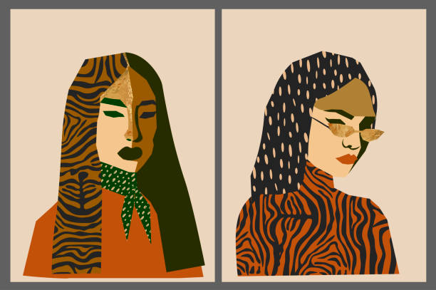 istock Abstarct female portraits. Paper cut mosaic style. Modern hand drawn vector illustrations. Flat design. Social media backgrounds. 1480651983
