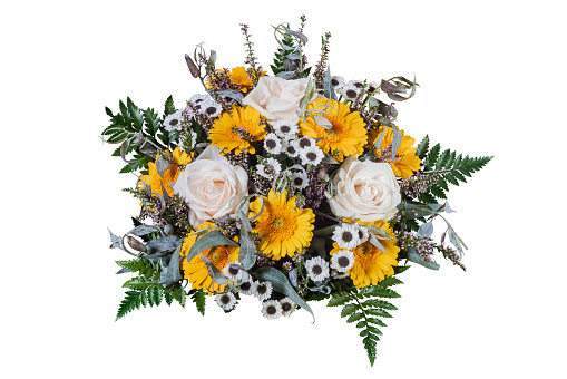 Bouquet of light colored flowers isolated on transparent