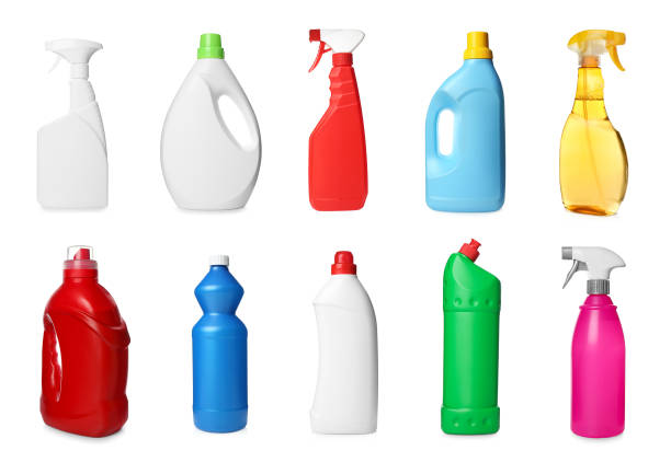 istock Set with different cleaning products on white background 1480657512