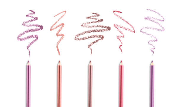 istock Set of bright lip pencils and strokes on white background, top view 1480657530