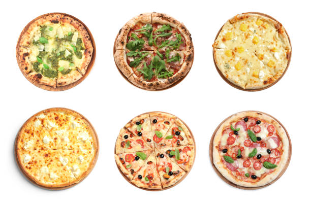 istock Set with different delicious pizzas on white background, top view 1480658404