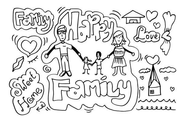 Vector illustration of Happy family holding hands on white background.