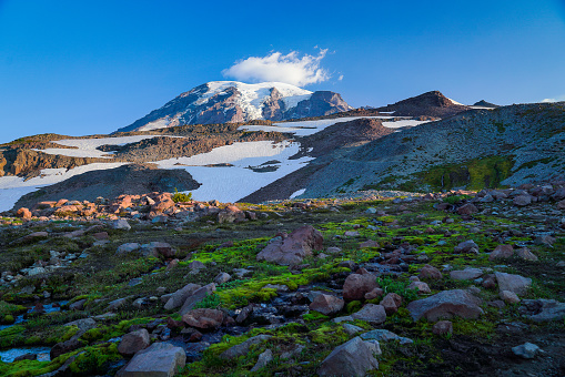 Beautiful view of Mt. Hood from Lost Lake Oregon on a sunny day