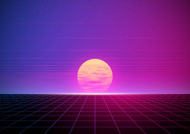 kuvapankkikuvitukset aiheesta retro-höyry-aalto-auringonlaskun kuvitus - vaporwave
