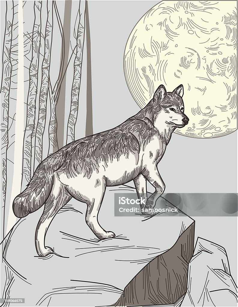 Un loup lune - clipart vectoriel de Loup libre de droits