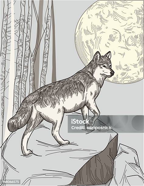 Un Loup Lune Vecteurs libres de droits et plus d'images vectorielles de Loup - Loup, Lune, Forêt