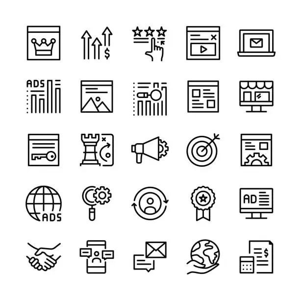 Vector illustration of Vector Illustration Graphic of Inbound Marketing. Editable stroke size. Simple isolated icons. Sign, symbol, elements. Icon Set.