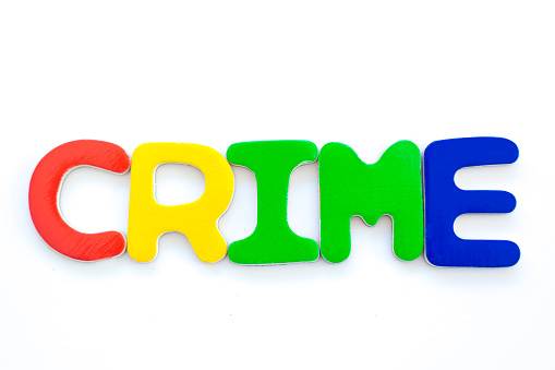 Colorful Letters Reading CRIME, White Background