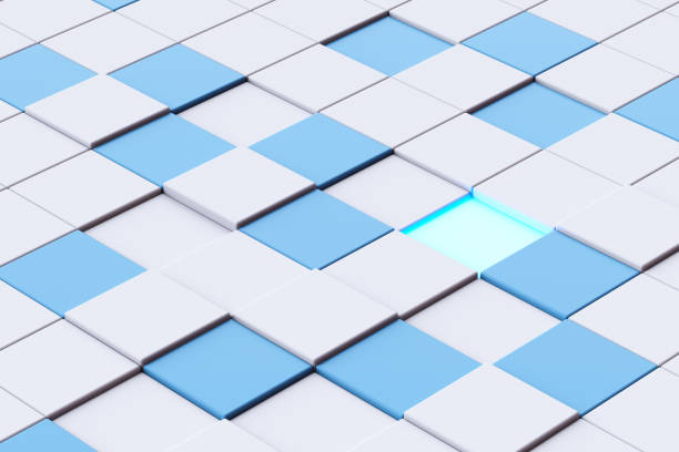 istock 3d rendering of abstract blue and white cubes. Architecture concept. 1480674110