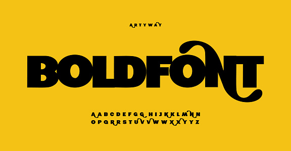 Bold fat alphabet, fancy opulent serif letters, creative font for cool exquisite logo, lettering, headline. Funny cartoon typography for music and movie posters, game design. Vector typographic design