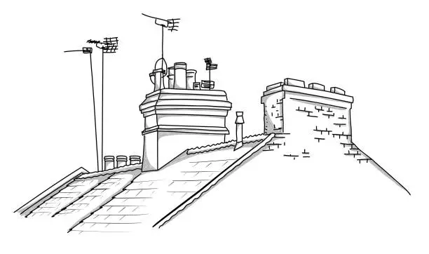 Vector illustration of British Rooftops And Chimneys Sketch