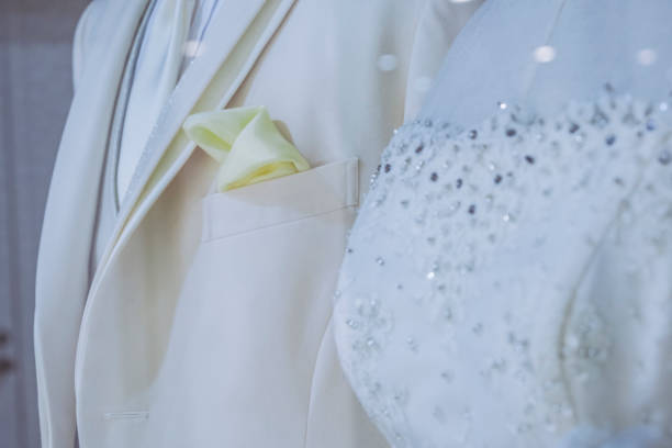 istock White tuxedo and wedding dress background material 1480680424
