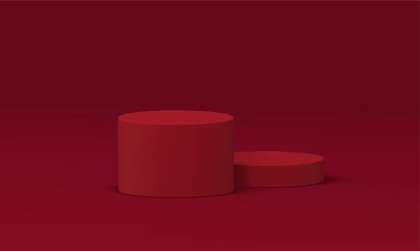 istock Red pedestal cylinder platform showroom construction for product promo advertising 3d vector 1480692293