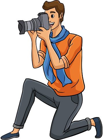 This cartoon clipart shows a Photographer illustration.