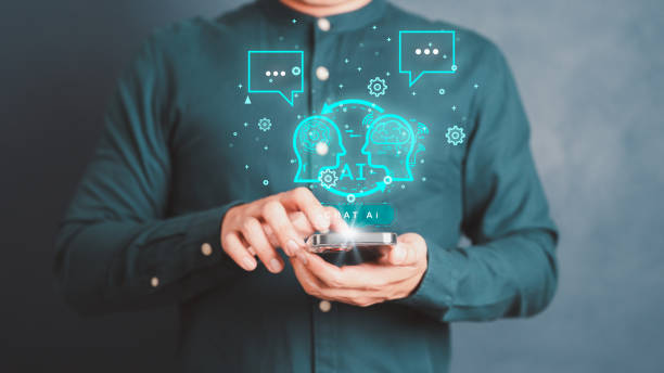 istock A.I. Chat with AI, Artificial Intelligence. Adult man chatting with a smart AI or artificial intelligence using an artificial intelligence chatbot developed, Futuristic technology transformation. 1480695763