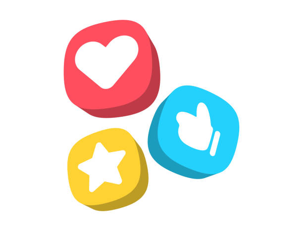 Social media icons heart shape thumbs up star shape vector art illustration