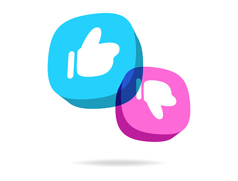 Vector illustration of a couple of three dimensional social media icons, a thumbs up and a thumbs down.
