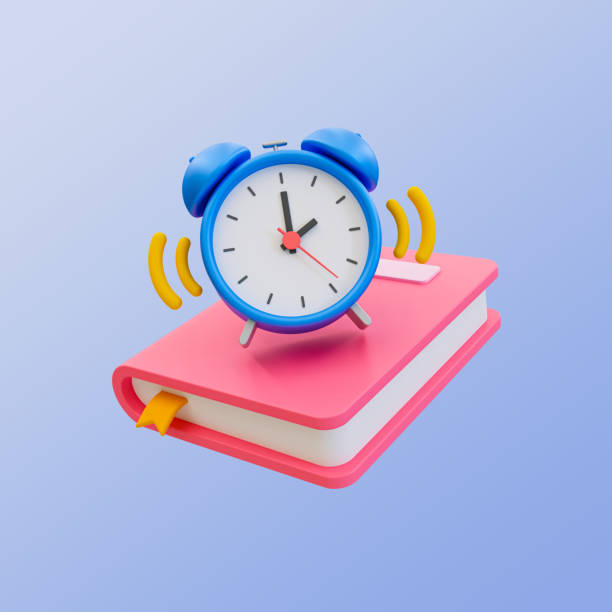 istock 3d minimal self-development concept. reminder of reading a book. Knowledge seeking. Textbook with an alarm clock. 3d rendering illustration. 1480697840