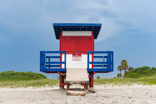 istock Closed Lifeguard Hut on a Stormy Day at Cocoa Beach Florida 1480697912