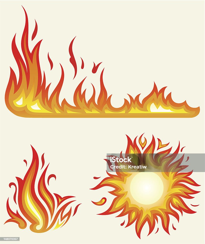 Fire flames Vector set: flames and sun Art stock vector