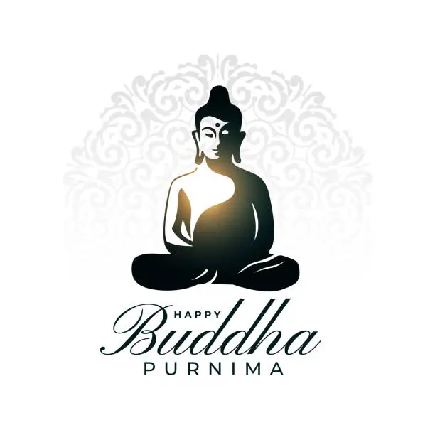 Vector illustration of elegant happy buddha purnima background with shiny light effect