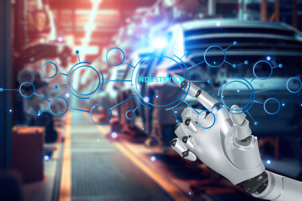 istock Smart factory industrial automation robot engineering based on real-time monitoring system software. Digital future manufacturing, automated machinery, AR technology, augmented reality, futuristic industry 5.0 technology, 3D robot. 1480716127