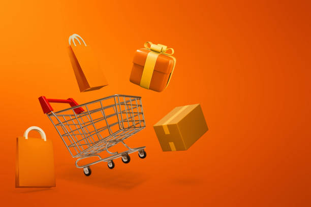istock Shopping concept on orange background 3d illustration 1480718376