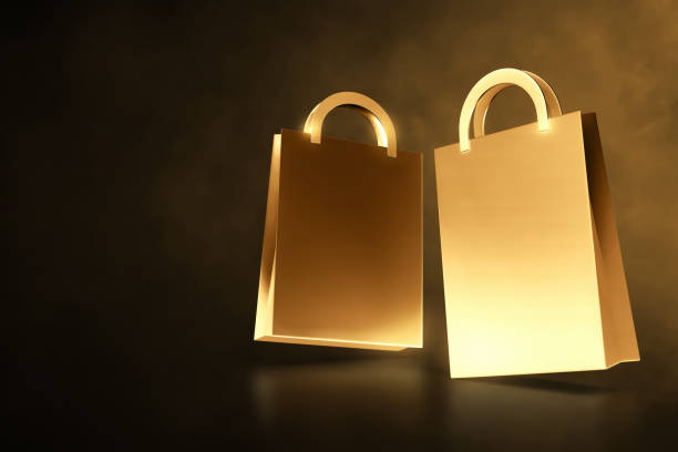 istock Golden shopping bag on dark background 3d illustration 1480719010