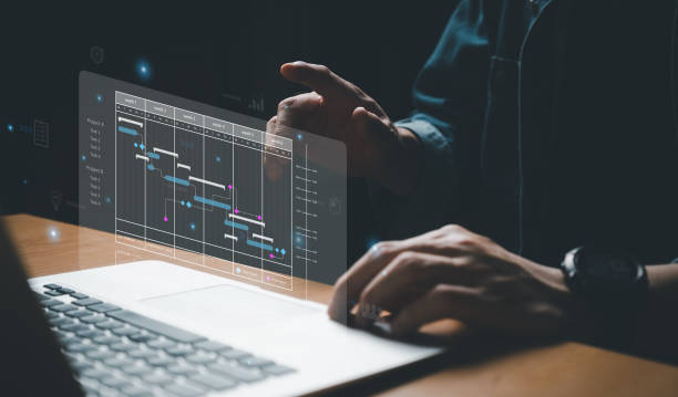 istock Business people with suit using digital tablet to access into data and dashboard that show implementation and working timeline of product launch or business strategy and planning 1480719250