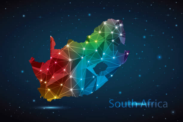 illustrations, cliparts, dessins animés et icônes de carte polygonale de l’afrique du sud. illustration vectorielle low poly color rainbow - south africa flag africa south african flag