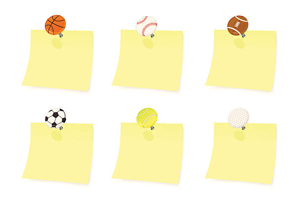 Sports Push Pin Thumbtacks with Paper Note vector art illustration