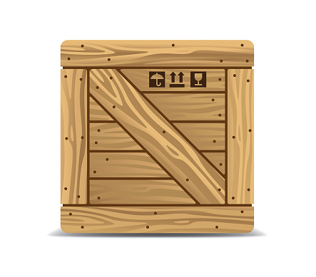 This is a vector illustration of a wooden crate box icon