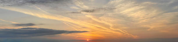 istock Panorama of natural cloudy sunset sky. Beautiful scenery skyline background 1480737018