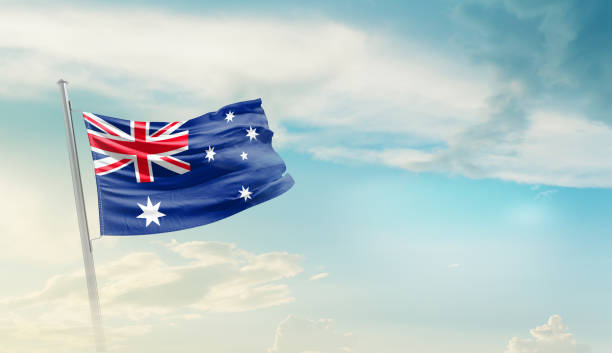 istock Australia waving flag in beautiful sky. 1480738624