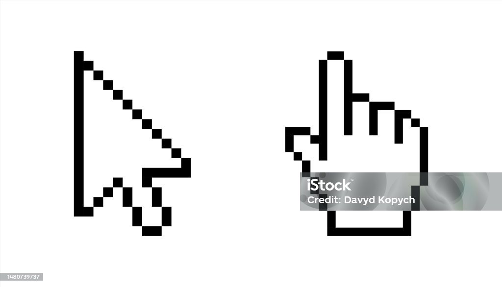Pixel mouse cursor and hand pointer icon. Clipart image isolated on white background. Vector 10 eps. - Royalty-free Cursor vectorkunst Pixel mouse cursor and hand pointer icon. Clipart image isolated on white background. Vector 10 eps. - Royalty-free Cursor vectorkunst