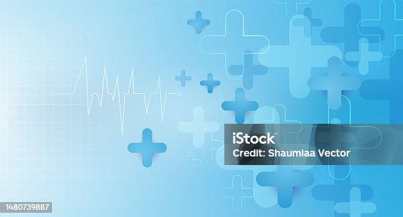 istock Modern medical abstract background with cross shape, pulse, hexagons and molecular pattern. Concepts and ideas for healthcare technology, innovation medicine, health, science and research design 1480739887