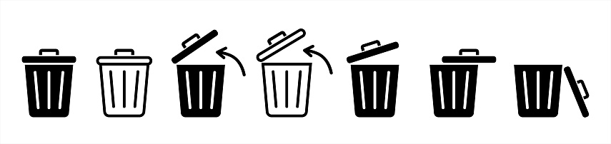 Trash bin. Vector isolated icons. Black vector trash dusbin sign icon isolated elements. EPS 10