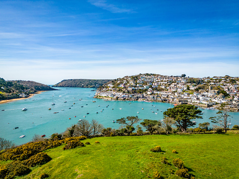 View over Coastal town of Salcombe in Devon, ranked the most expensive seaside place to live in England.