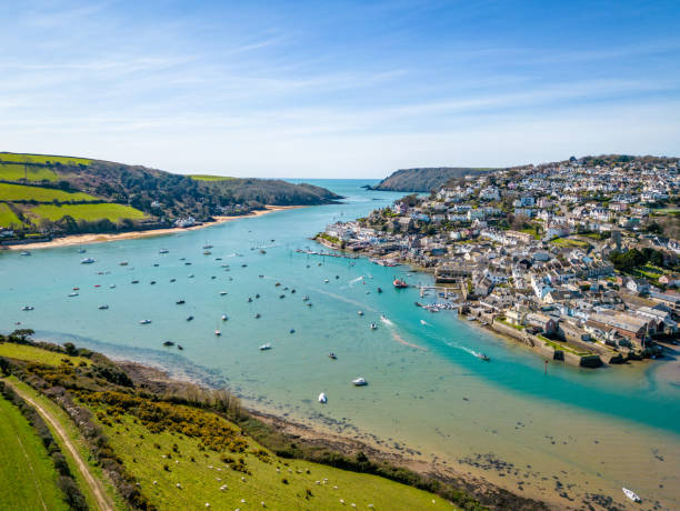View to the sea from Salcombe in Devon stock photo